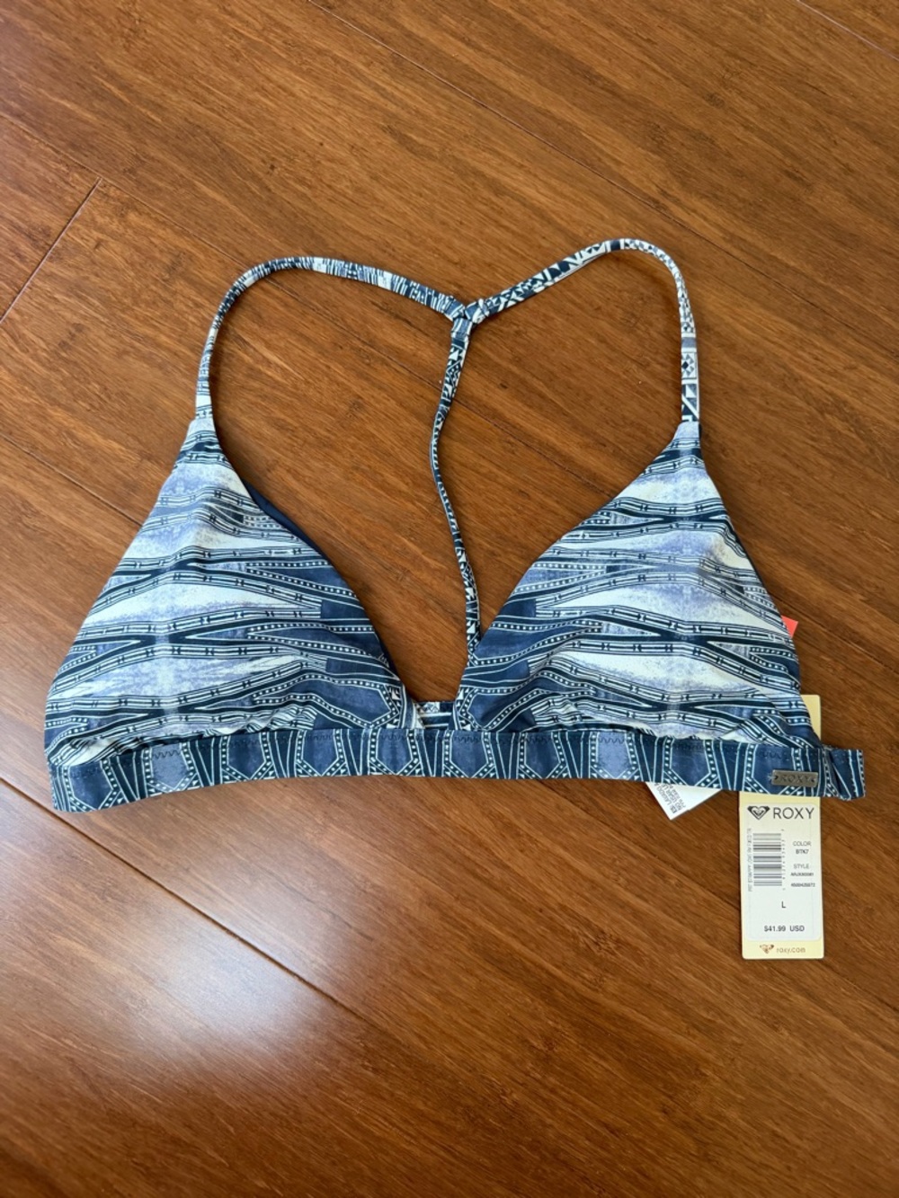 Roxy Blue Patterned Strappy Bikini Top